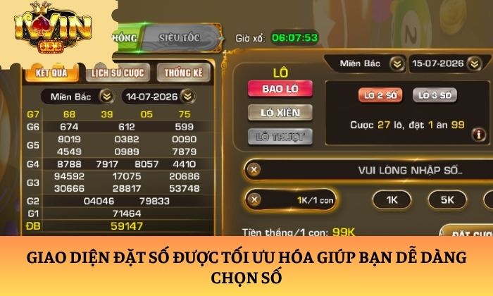 Giao diện đặt số được tối ưu hóa giúp bạn dễ dàng chọn số